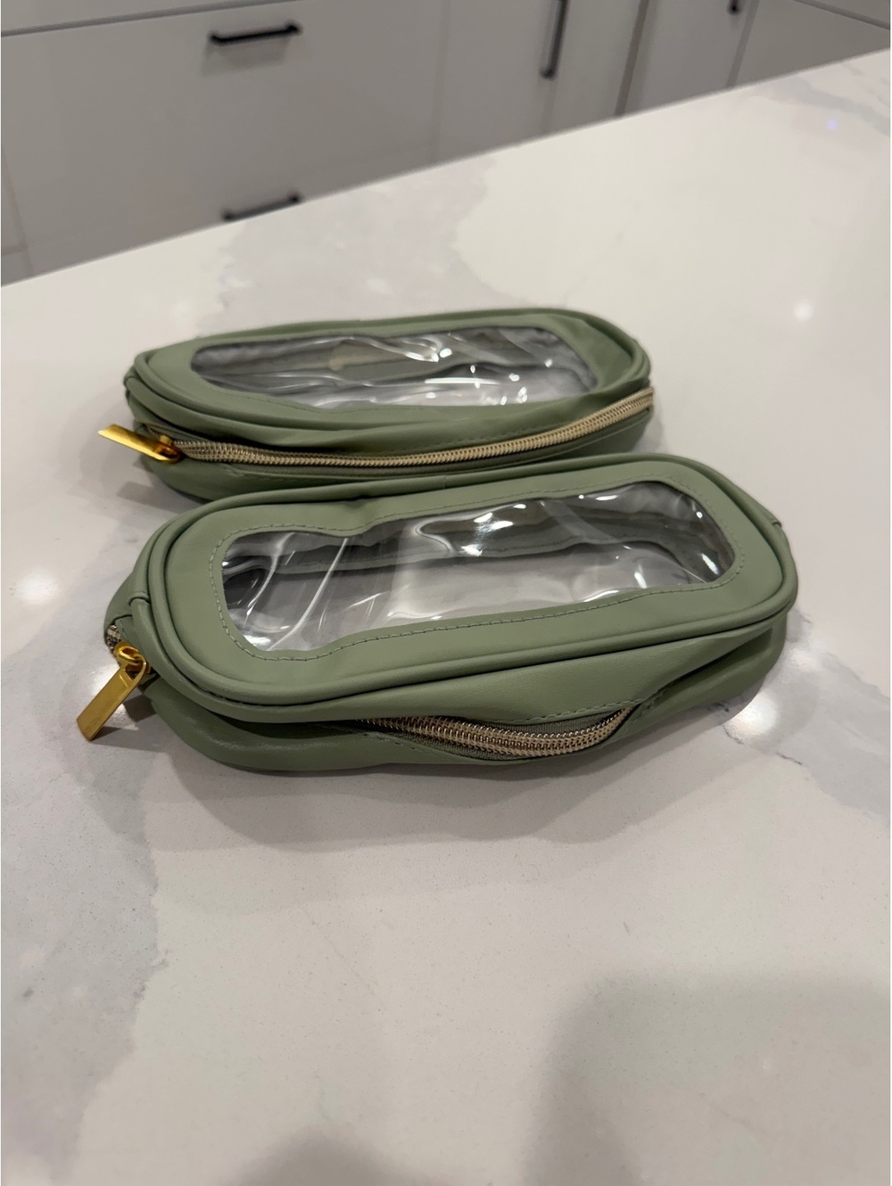 Light green clear top zip cosmetic pouches